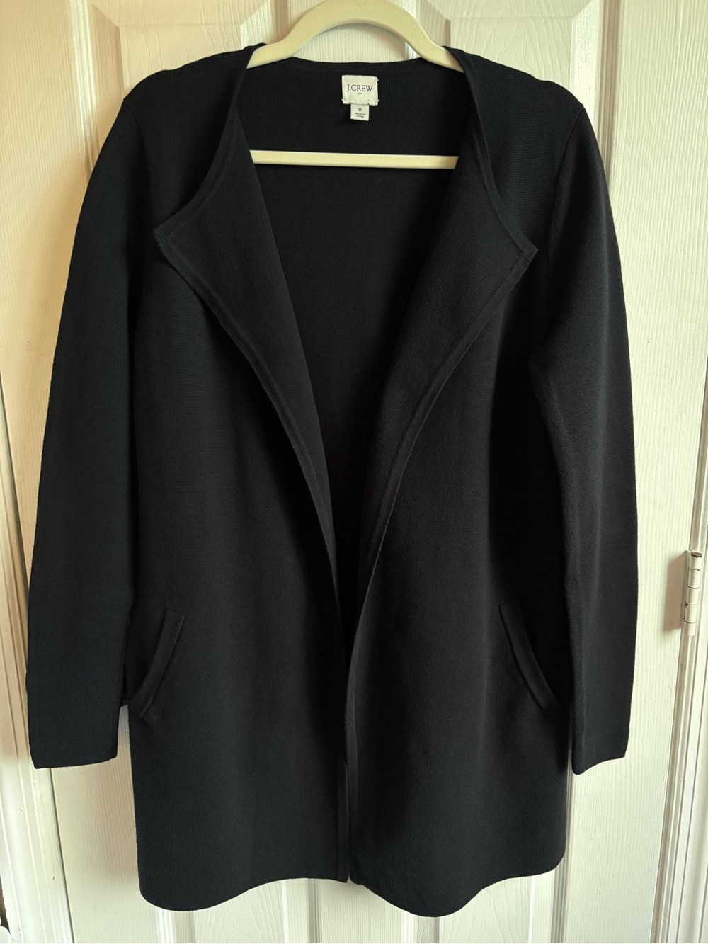 J. Crew Long Black Open-Front Sweater Blazer, Size Small